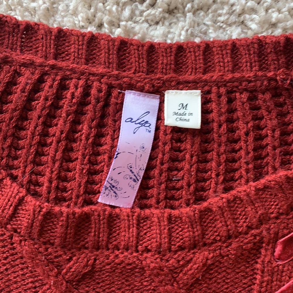 Francescas Dark Red Cable Knit Sweater - Picture 4 of 8
